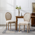 Oval Back Dining Chairs | Set of 2 Solid Wood & Linen