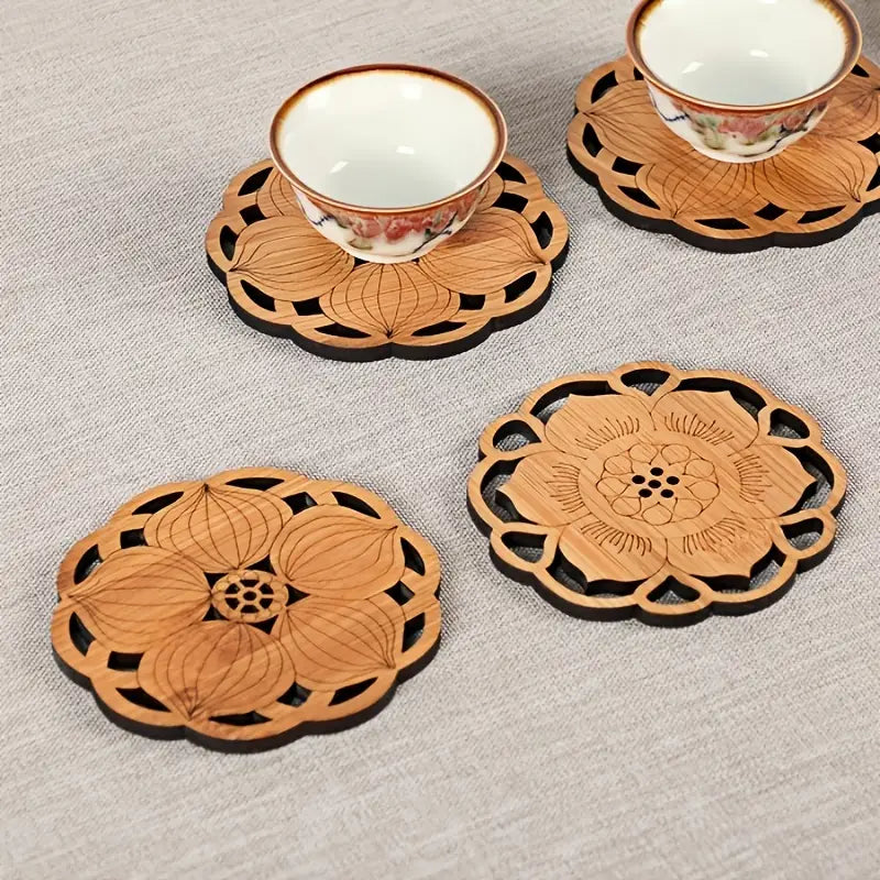 Bamboo Lotus Root Drink Coasters | Artisan Table Accent