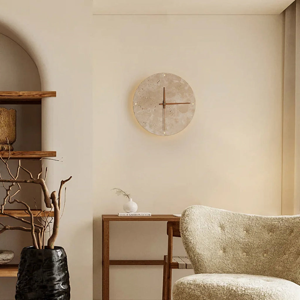 Natural Stone Clock Wall Lamp | Modern Minimalist Sconce