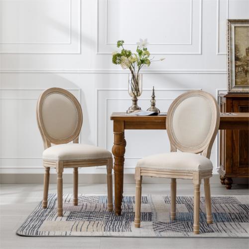 Oval Back Dining Chairs | Set of 2 Solid Wood & Linen