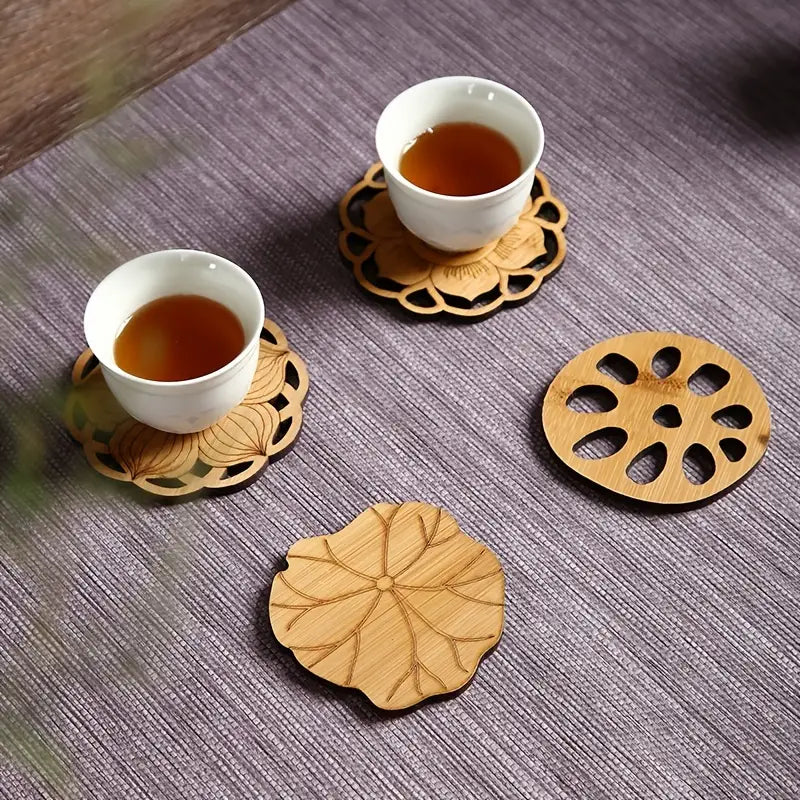 Bamboo Lotus Root Drink Coasters | Artisan Table Accent