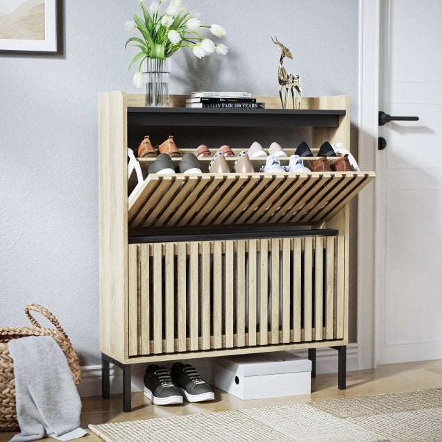Modern Flip Shoe Cabinet | Multi-Layer Entryway Storage