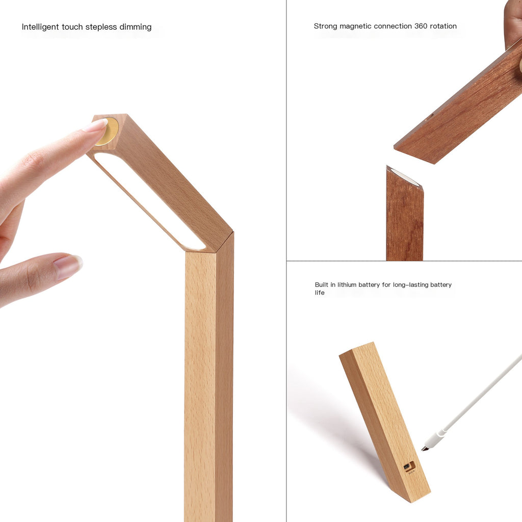 Minimalist LED Bedside Lamp | Wooden Base Table Light
