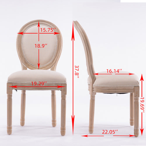 Oval Back Dining Chairs | Set of 2 Solid Wood & Linen